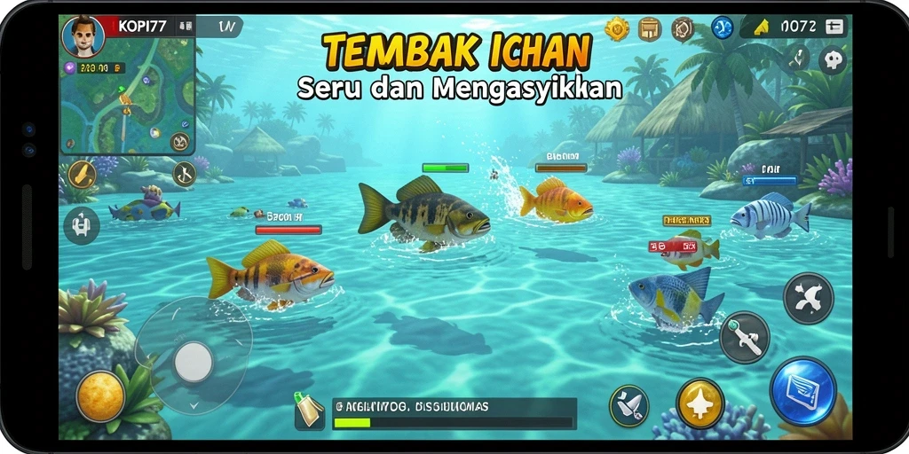 Tampilan gameplay KOPI77 Tembak Ikan yang seru dan menegangkan.