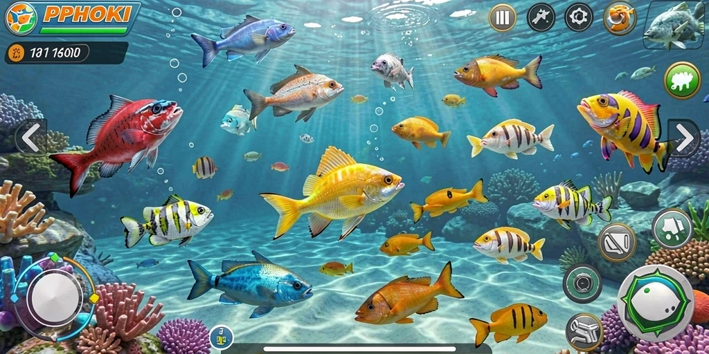 Menampilkan gameplay seru Tembak Ikan PPHOKI dengan aksi menangkap ikan.
