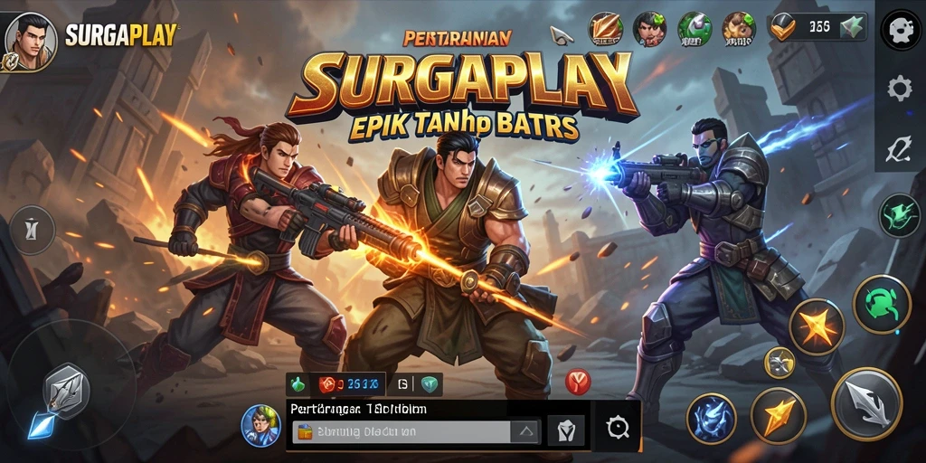 Tampilan pertarungan seru dalam SURGAPLAY di layar utama.